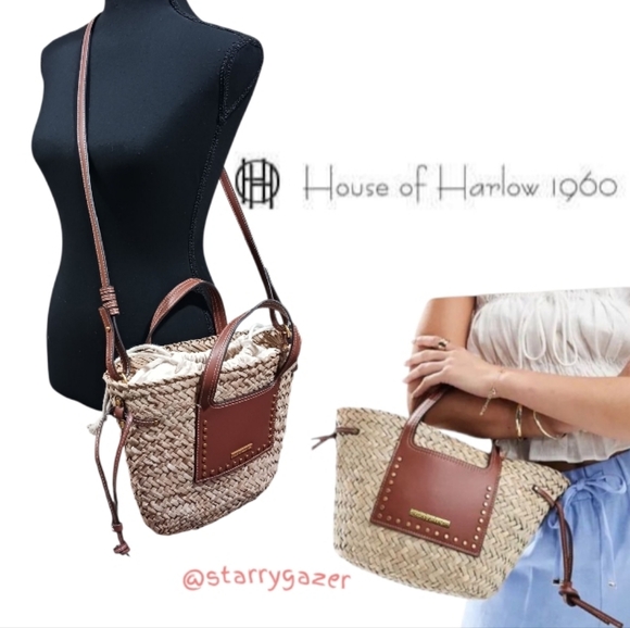House Of Harlow Seaweed Canvas Convertible Bucket Bag - Picture 1 of 13
